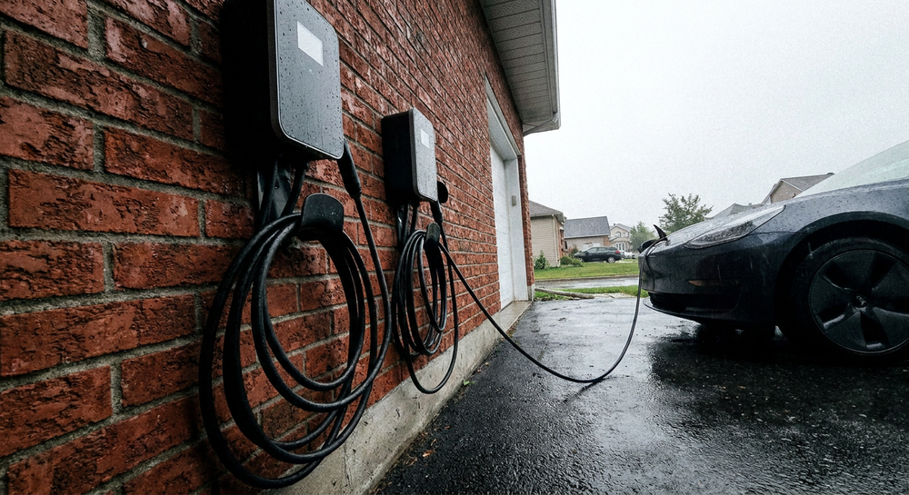 Electric vehicle charging stations installed on a wall